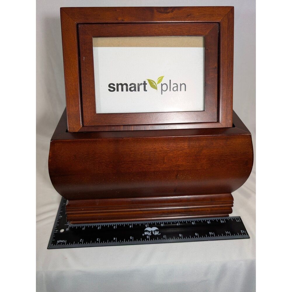 Smart Plan Dark Brown 11x7 inch Wooden Memory Box with Photo Frame Lid Urn - Picture 8 of 9